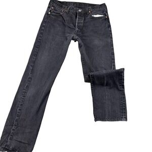 Levis 501 Jeans Men 34 X 34 Black Denim Straight Leg Mid Rise Pockets Button Fly